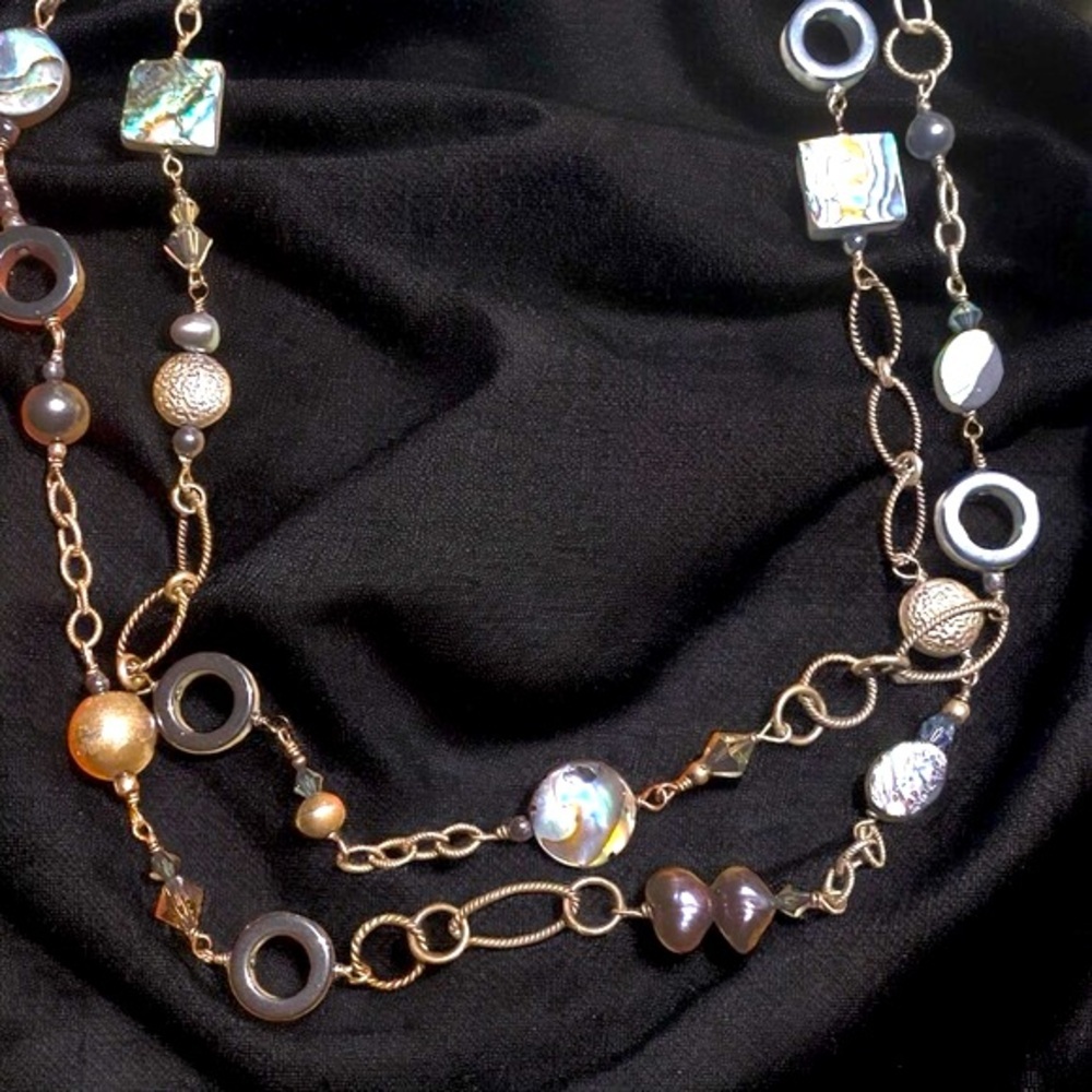 Silpada Sterling Silver Abalone Mother of Pearl Onyx Hematite Pearl Necklace - Picture 3 of 16